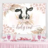 Lofaris Holy Cow Pink Floral Leave Gender Reveal Backdrop